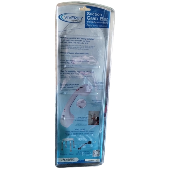 VIVERITY Safety Suction Bath Grab Bar With Safety Indicators White/Blue - Picture 5 of 6